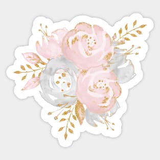 Gold Glitter Rosegold Pink Watercolor Bouquet Sticker